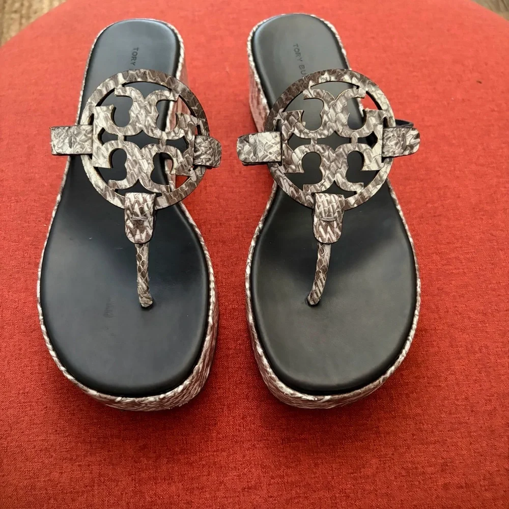 Tory Burch Snake Printed Miller Platform Thong Sandals